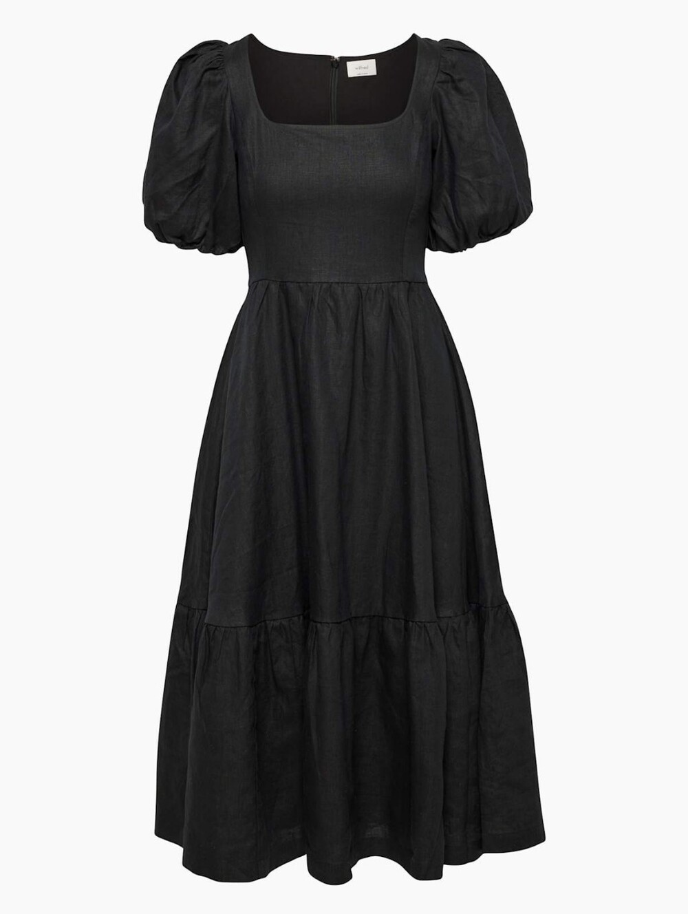 WILFRED Ascot Linen Dress Black Cottagecore Midi Length Size 12 Aritzia NWT